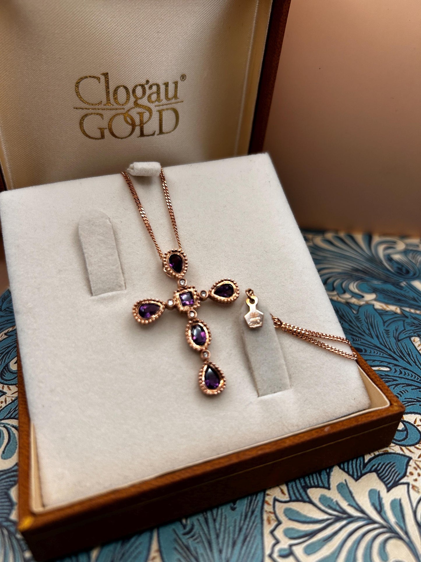 Vintage Clogau 9ct Rose Gold Amethyst and Diamond Cross Necklace with Chain - Christening Gift/ Christmas Jewelry