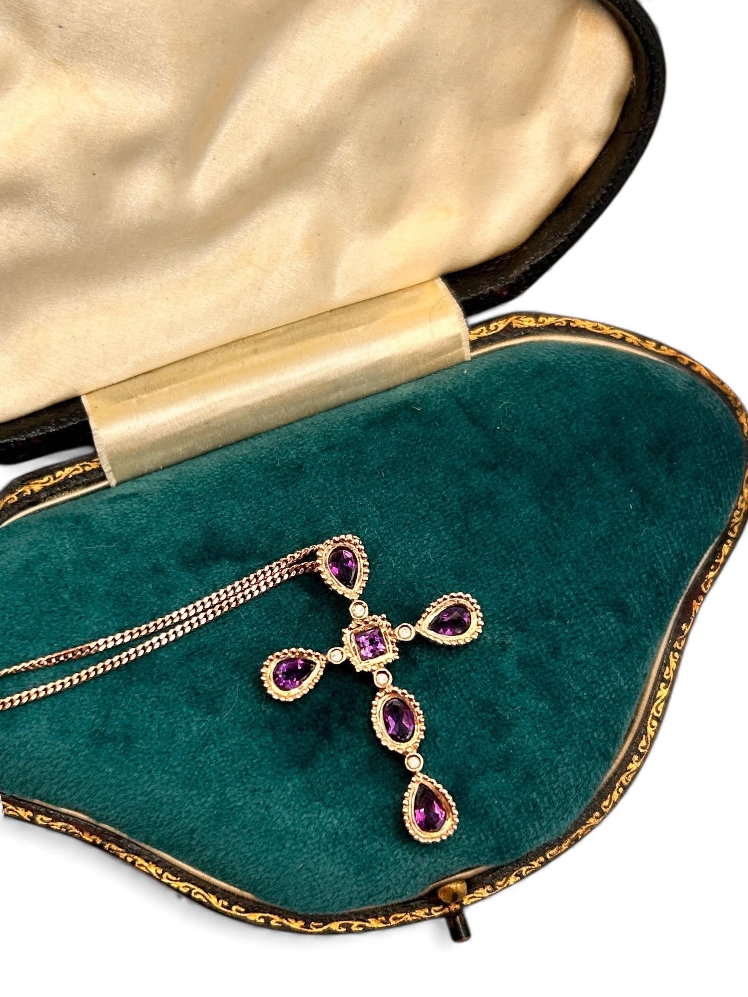 Vintage Clogau 9ct Rose Gold Amethyst and Diamond Cross Necklace with Chain - Christening Gift/ Christmas Jewelry