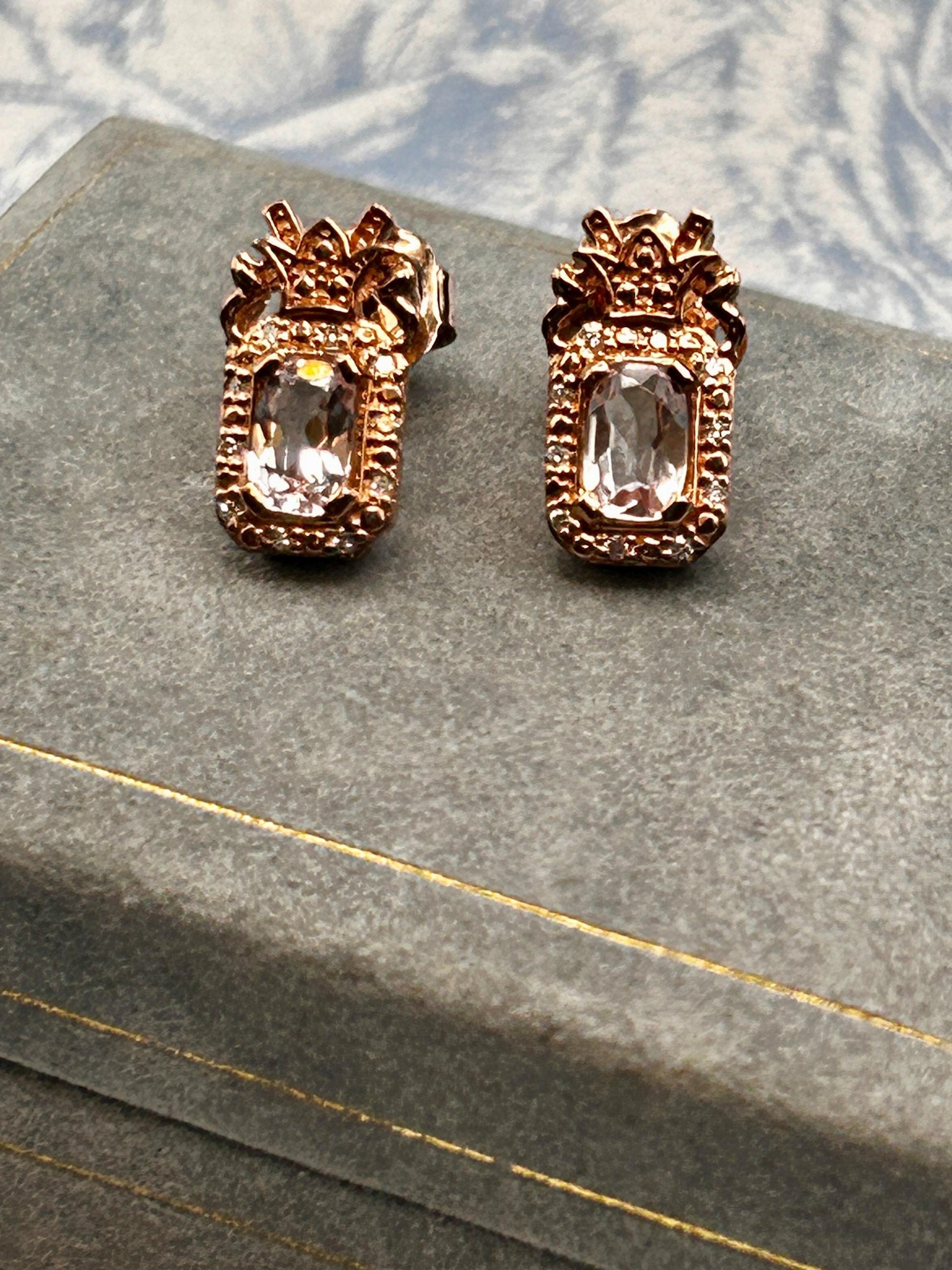 Vintage Clogau Earrings Morganite 9ct Rose Gold Studs