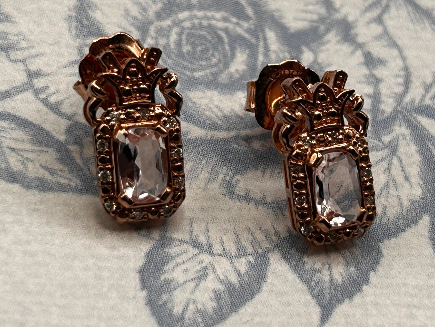 Vintage Clogau Earrings Morganite 9ct Rose Gold Studs
