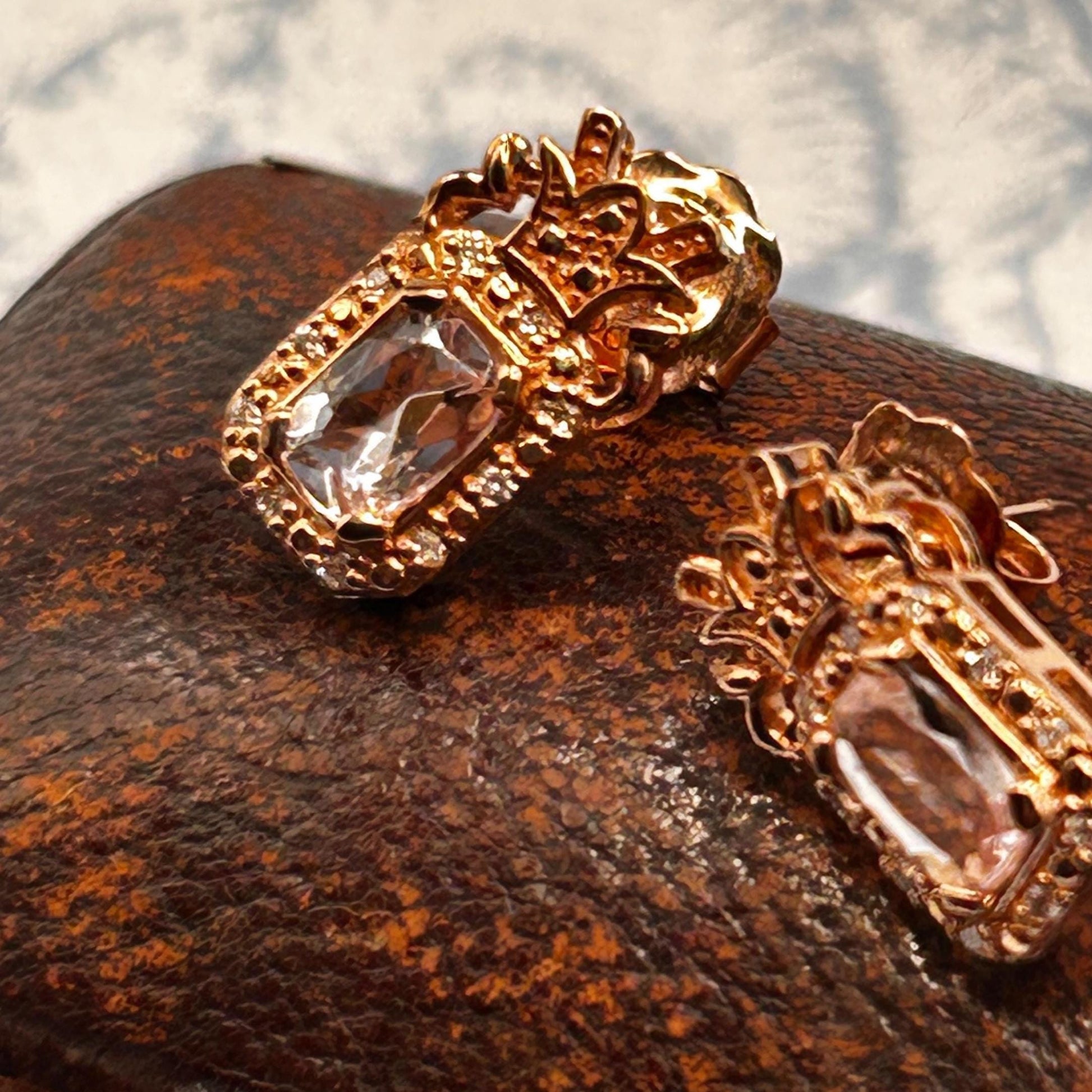 Vintage Clogau Earrings Morganite 9ct Rose Gold Studs