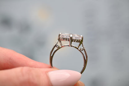Vintage 9ct Gold Rose Quartz and Diamond Cocktail Ring, Marquise Cut Engagement Ring White Gold - England Assayed