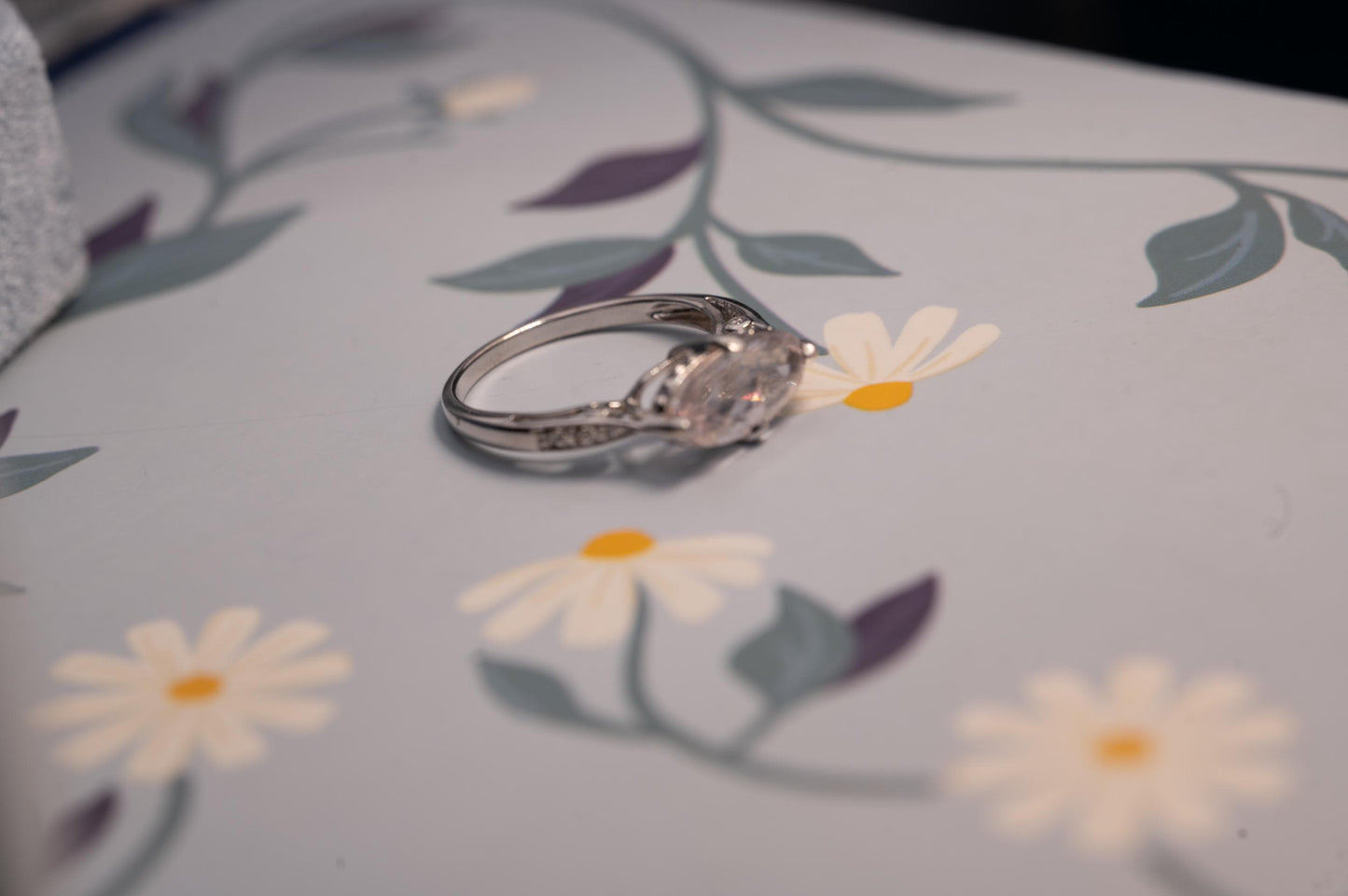 Vintage 9ct Gold Rose Quartz and Diamond Cocktail Ring, Marquise Cut Engagement Ring White Gold - England Assayed