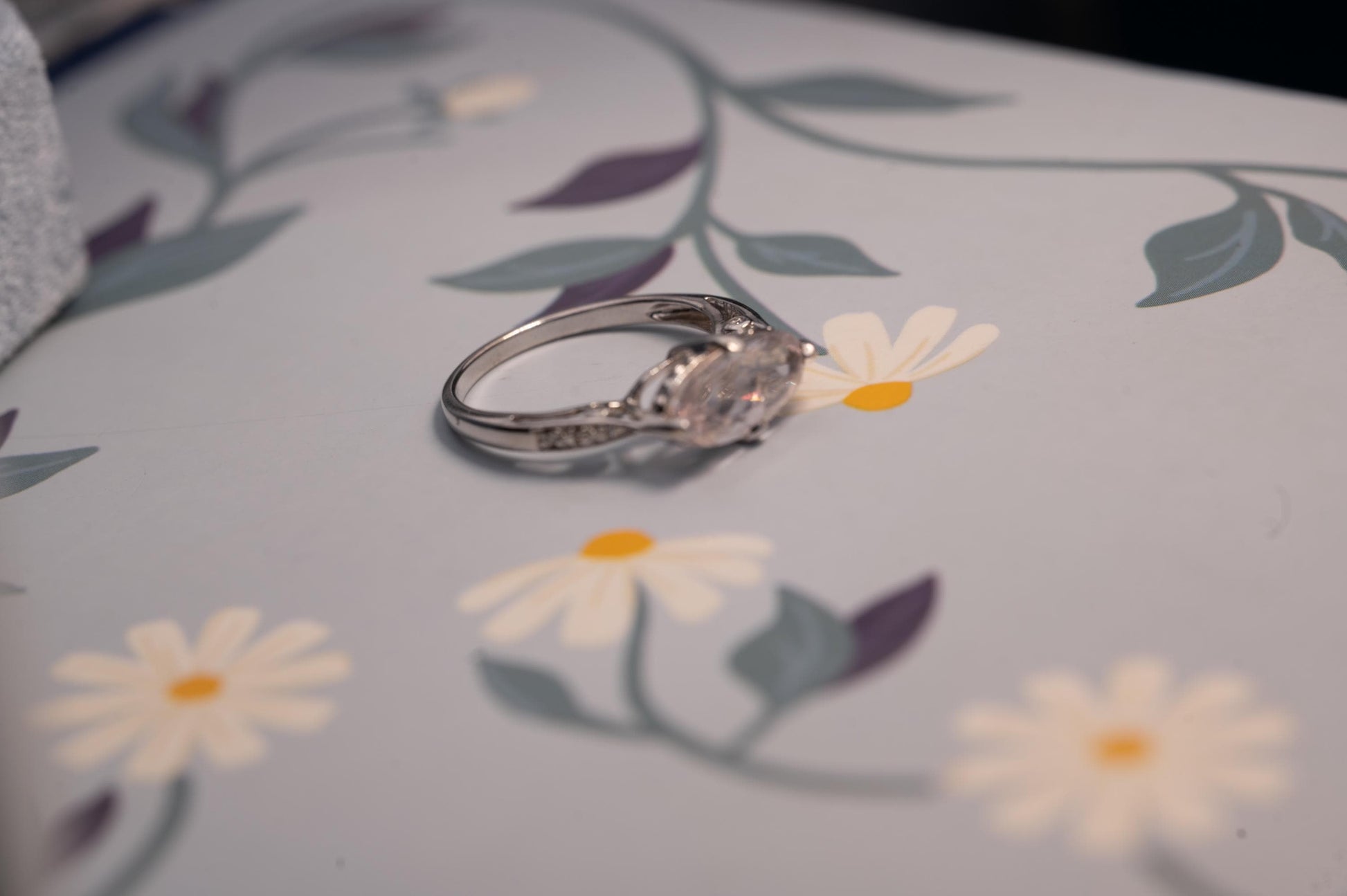 Vintage 9ct Gold Rose Quartz and Diamond Cocktail Ring, Marquise Cut Engagement Ring White Gold - England Assayed