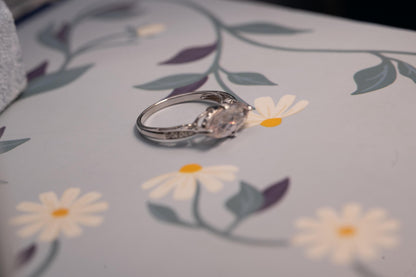 Vintage 9ct Gold Rose Quartz and Diamond Cocktail Ring, Marquise Cut Engagement Ring White Gold - England Assayed