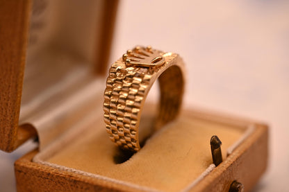 Vintage 18ct Gold Rolex Style Ring Chunky Signet Band - Size UK R /US 9
