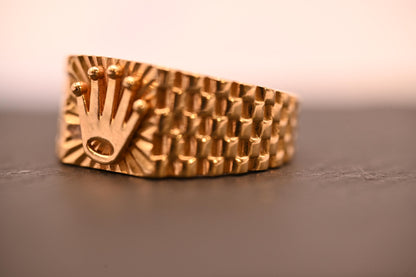 Vintage 18ct Gold Rolex Style Ring Chunky Signet Band - Size UK R /US 9