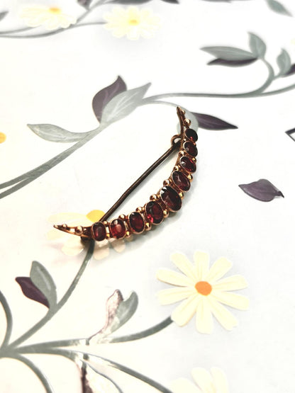 Victorian 9ct Moon Cresecent Brooch Garnet Antique Jewellery