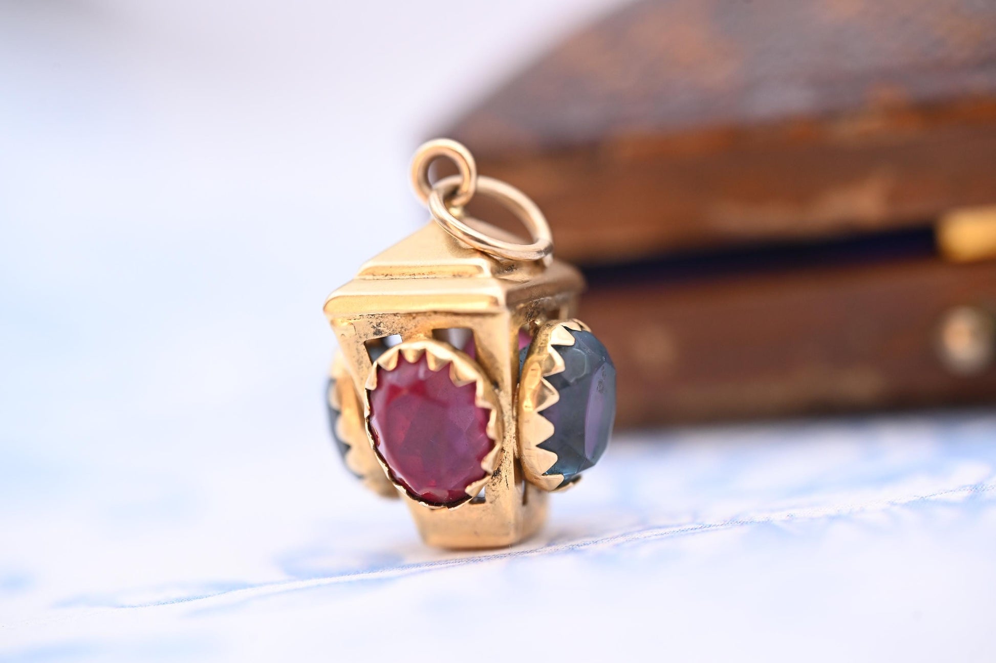 Stunning rare antique /vintage French 18ct gold ruby and topaz lantern charm pendant