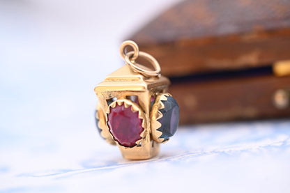 Stunning rare antique /vintage French 18ct gold ruby and topaz lantern charm pendant
