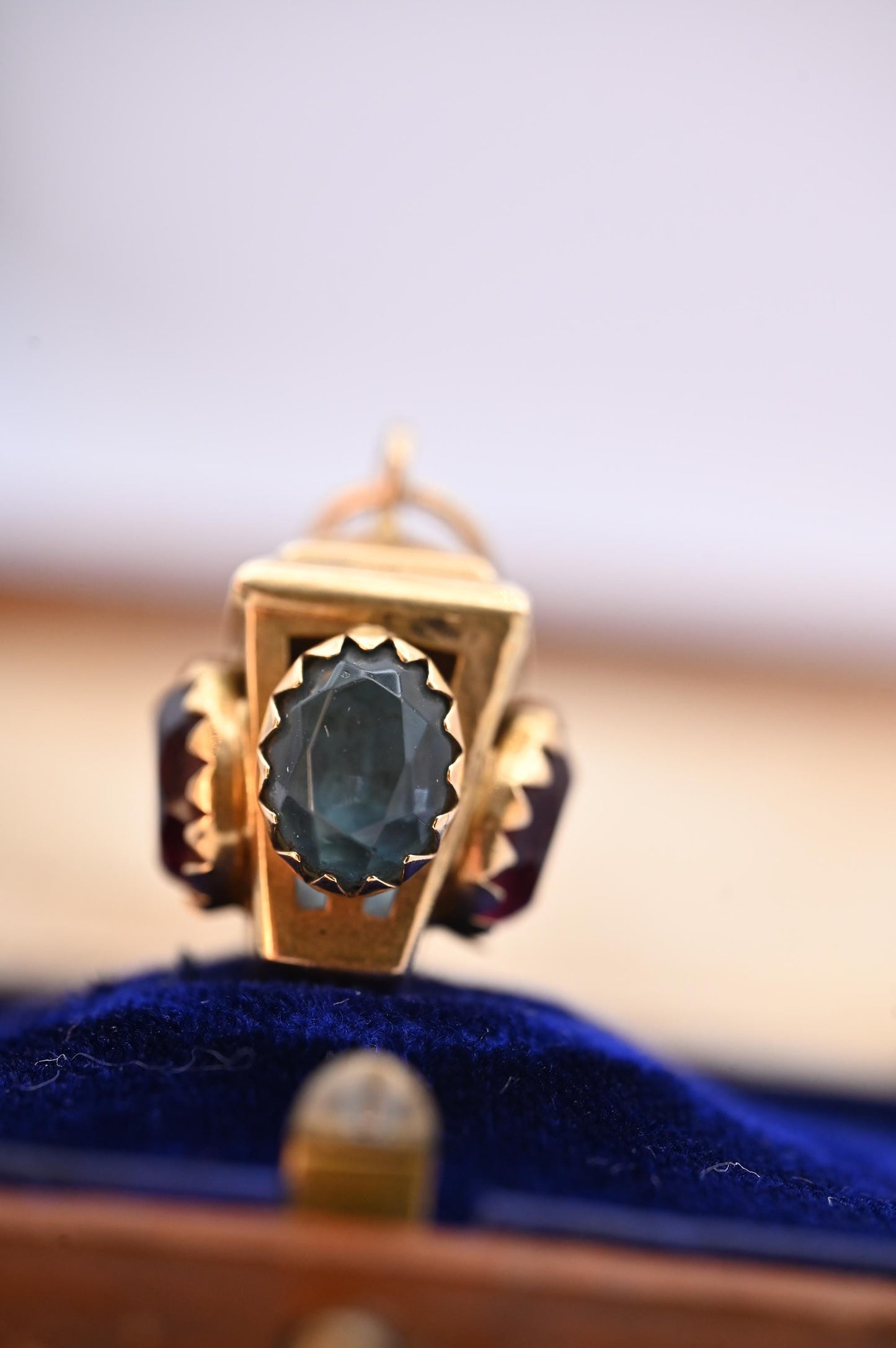 Stunning rare antique /vintage French 18ct gold ruby and topaz lantern charm pendant