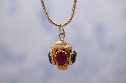 Stunning rare antique /vintage French 18ct gold ruby and topaz lantern charm pendant