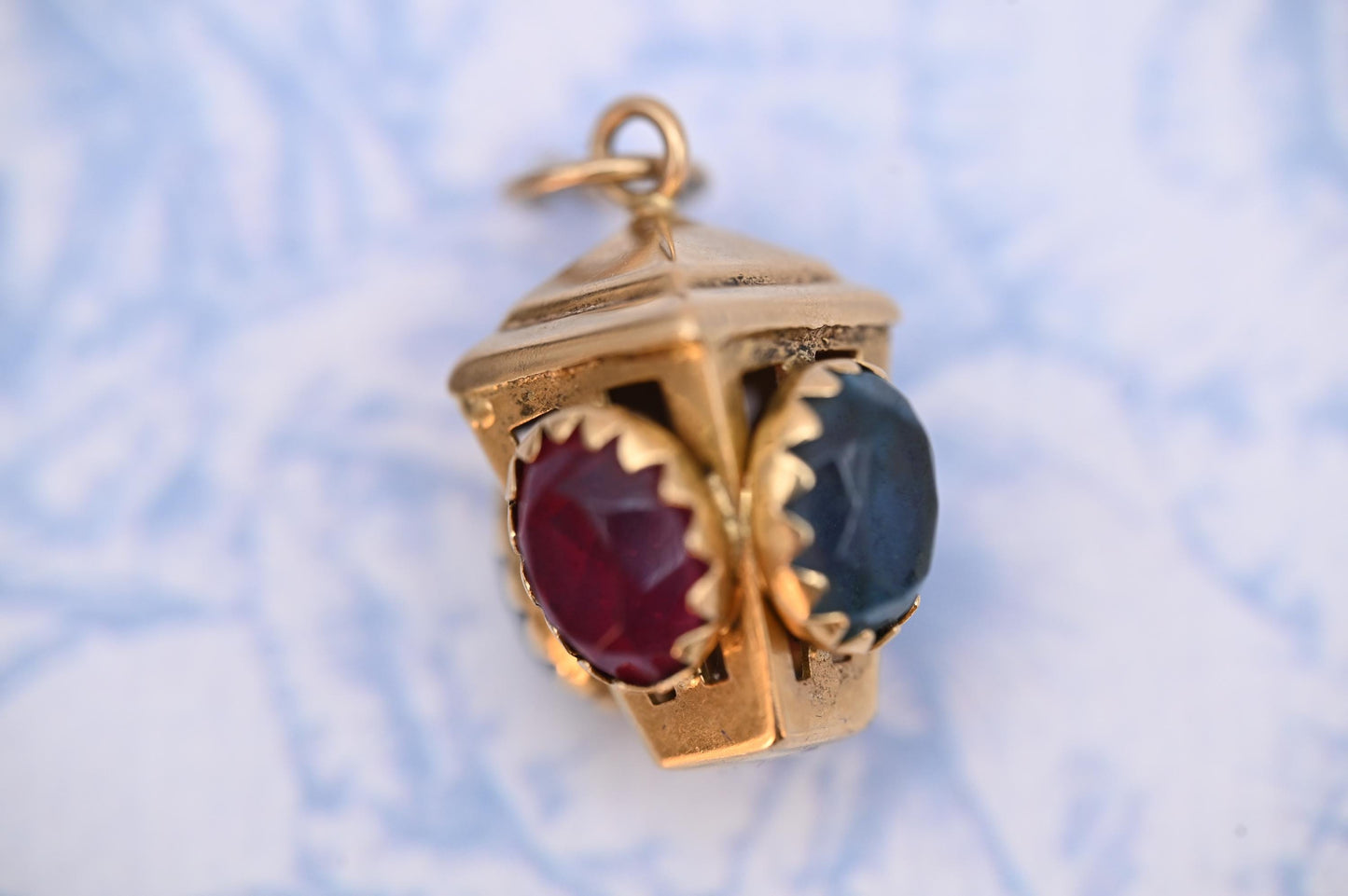 Stunning rare antique /vintage French 18ct gold ruby and topaz lantern charm pendant