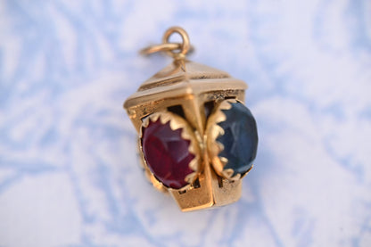 Stunning rare antique /vintage French 18ct gold ruby and topaz lantern charm pendant