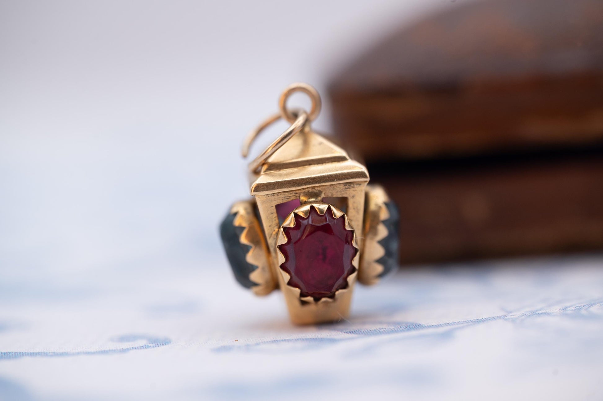 Stunning rare antique /vintage French 18ct gold ruby and topaz lantern charm pendant
