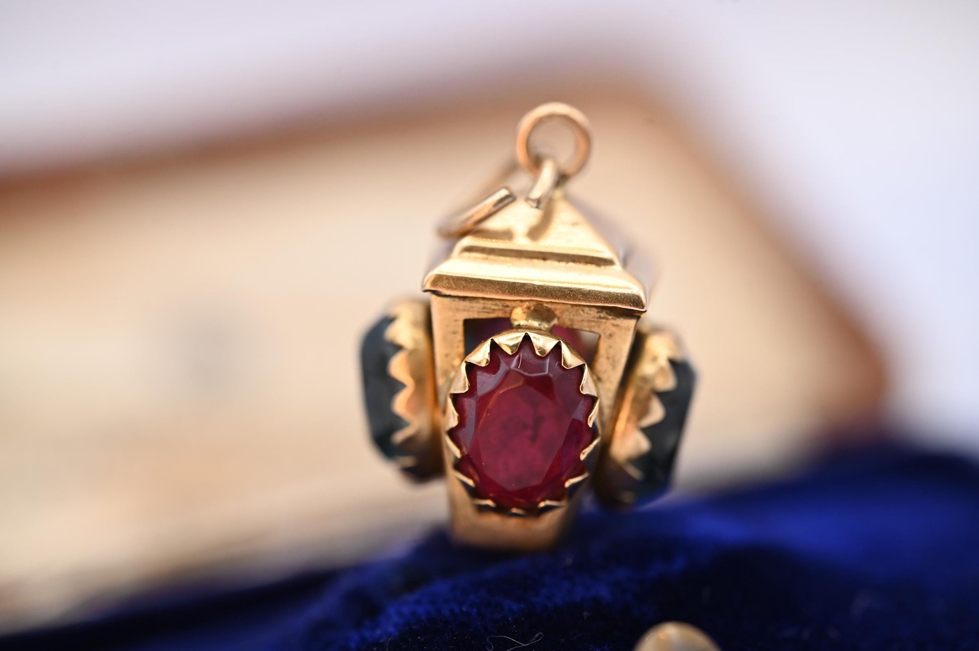 Stunning rare antique /vintage French 18ct gold ruby and topaz lantern charm pendant