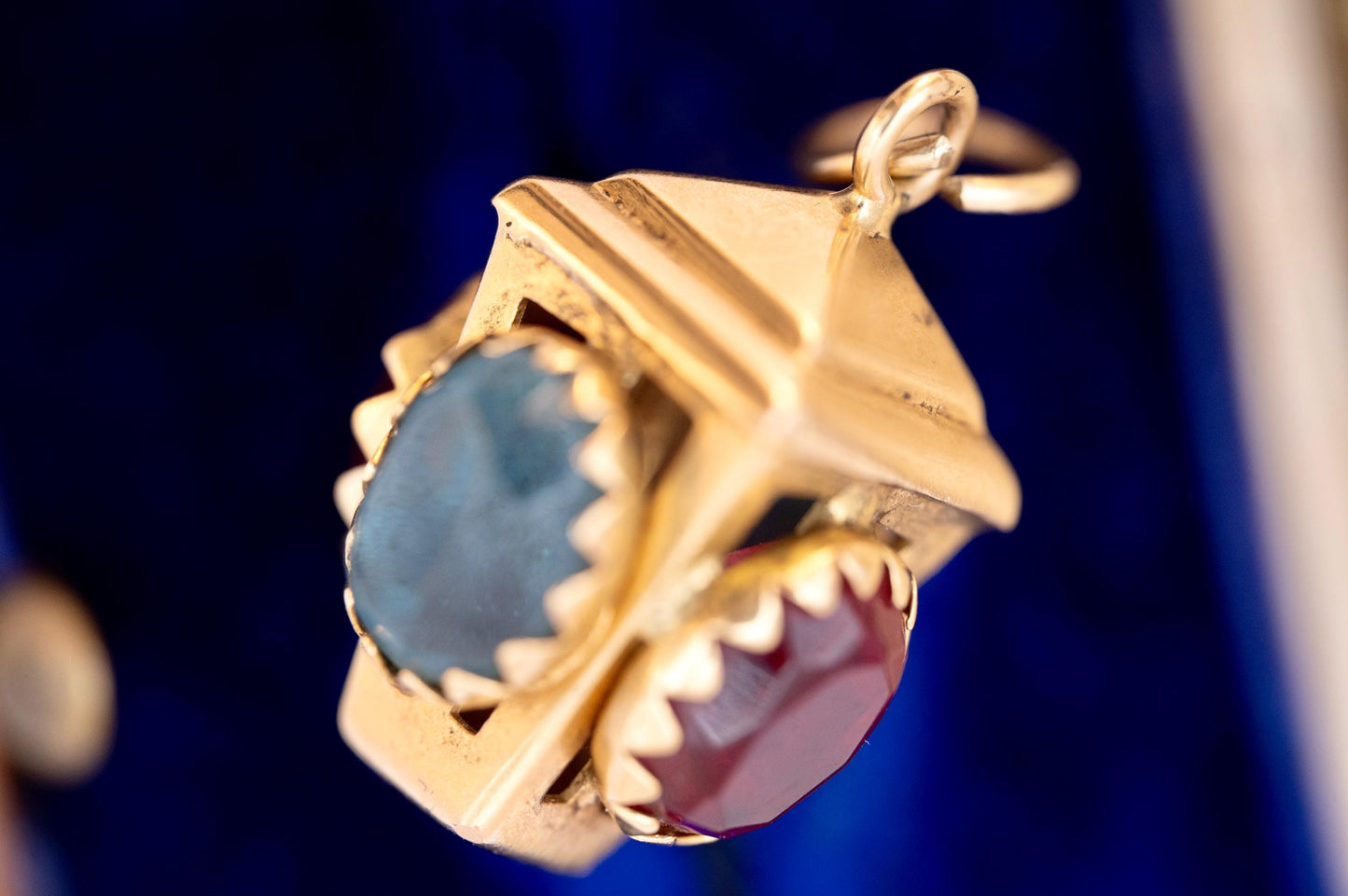 Stunning rare antique /vintage French 18ct gold ruby and topaz lantern charm pendant