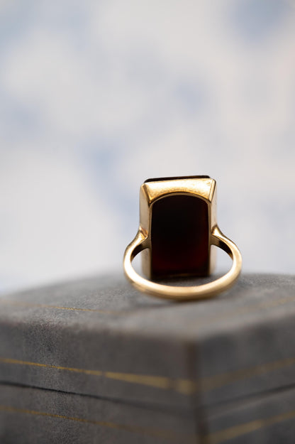 Antique Victorian 18ct Solid Yellow Gold Ring, Hard Stone Cameo Classical Male Figure - Estate Jewelry Size N / 7