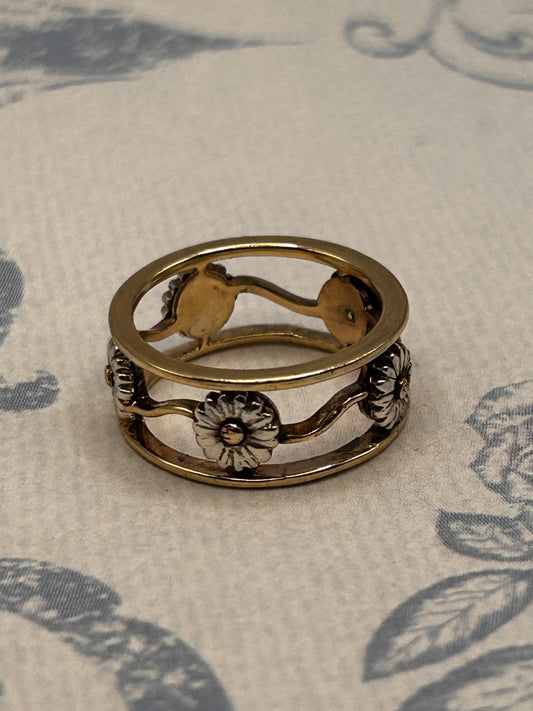 Vintage Clogau 9ct Yellow & White Gold Statement Daisy Ring - Size L / 6