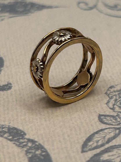 Vintage Clogau 9ct Yellow & White Gold Statement Daisy Ring