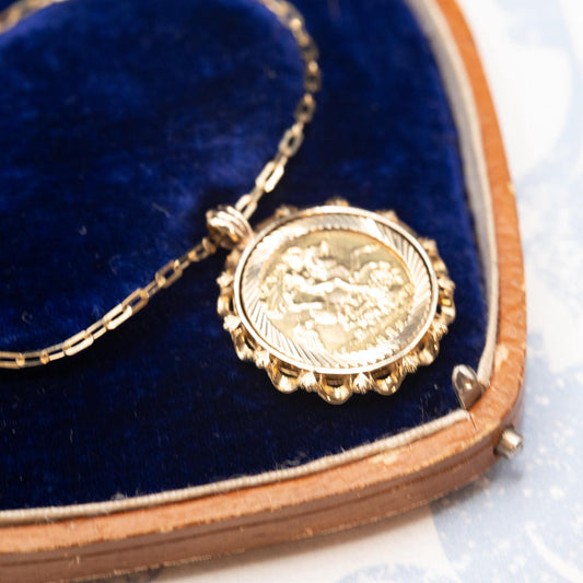 Vintage 1982 English Half Sovereign Coin Pendant with Chain 9ct Gold English Jewellery Heirloom