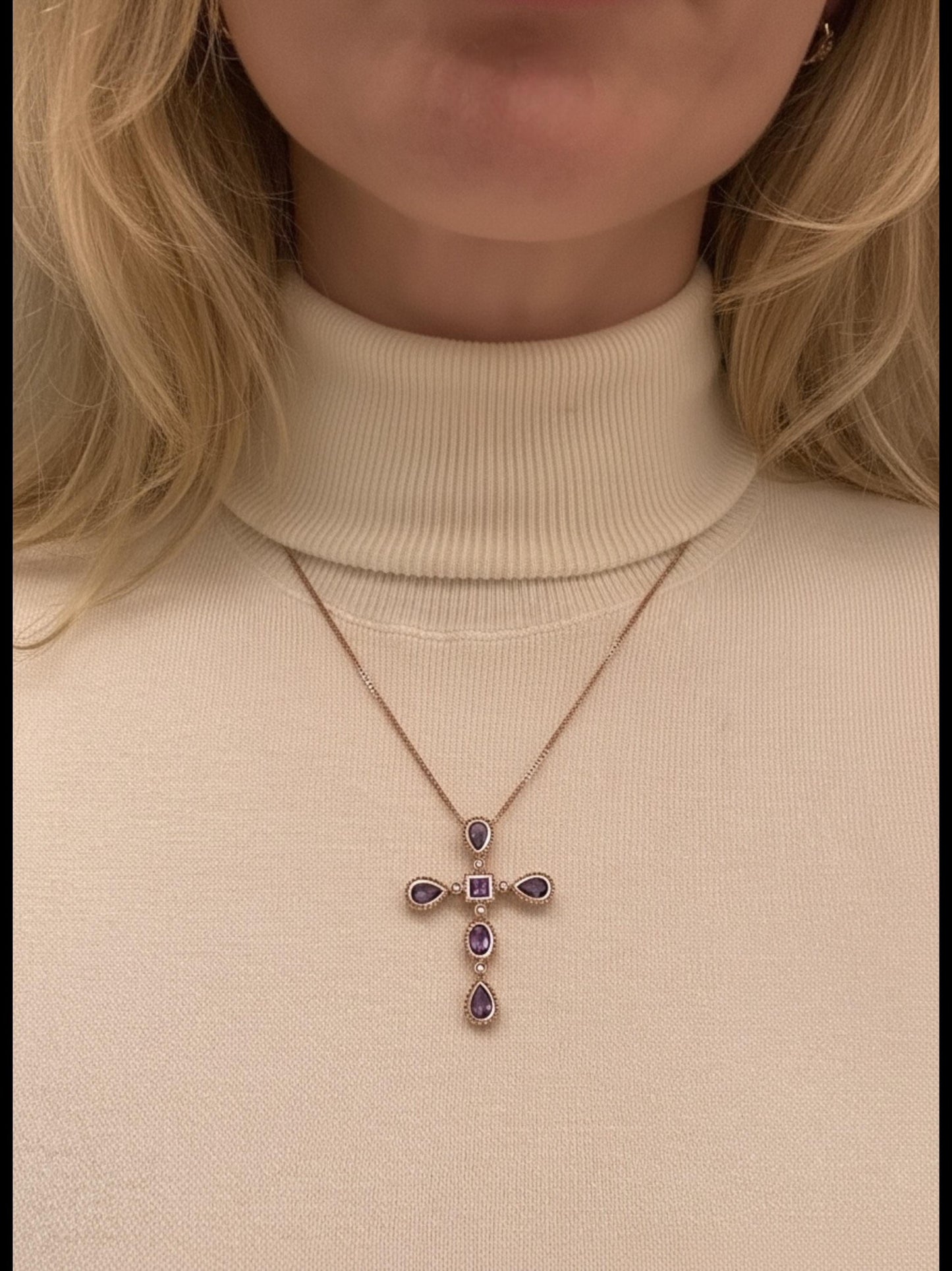Vintage Clogau 9ct Rose Gold Amethyst and Diamond Cross Necklace with Chain - Christening Gift/ Christmas Jewelry