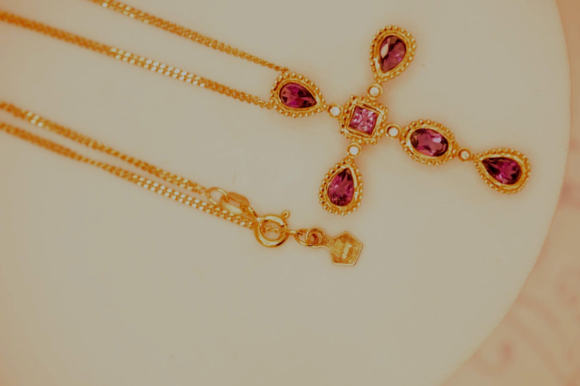 Vintage Clogau 9ct Rose Gold Amethyst and Diamond Cross Necklace with Chain - Christening Gift/ Christmas Jewelry