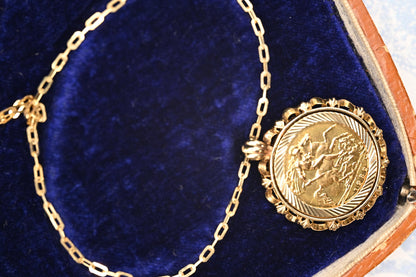 Vintage 1982 English Half Sovereign Coin Pendant with Chain 9ct Gold English Jewellery Heirloom