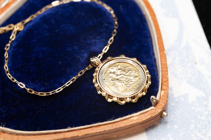 Vintage 1982 English Half Sovereign Coin Pendant with Chain 9ct Gold English Jewellery Heirloom
