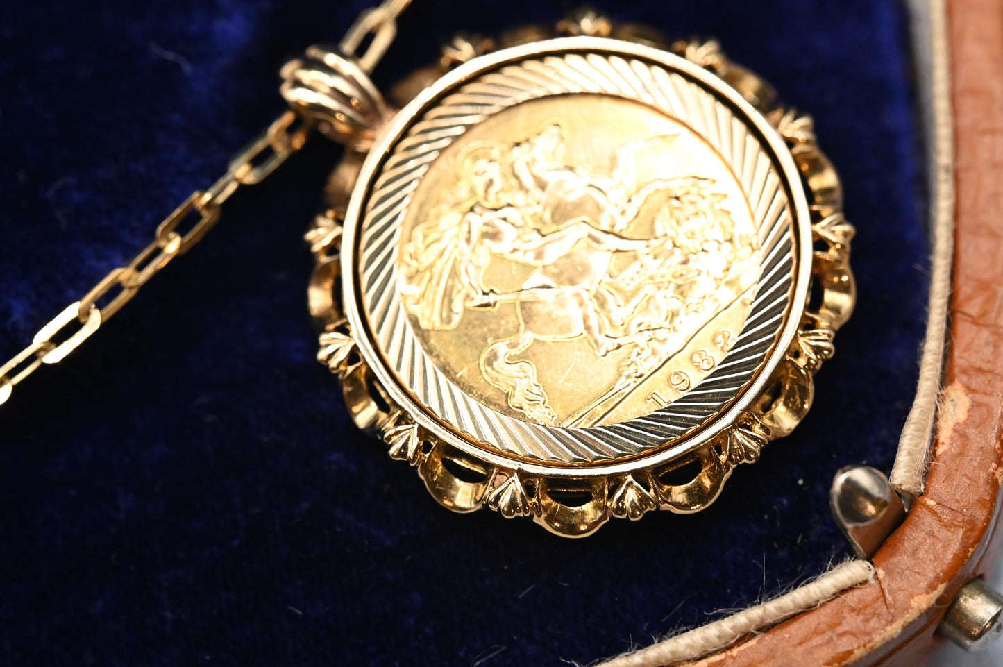 Vintage 1982 English Half Sovereign Coin Pendant with Chain 9ct Gold English Jewellery Heirloom