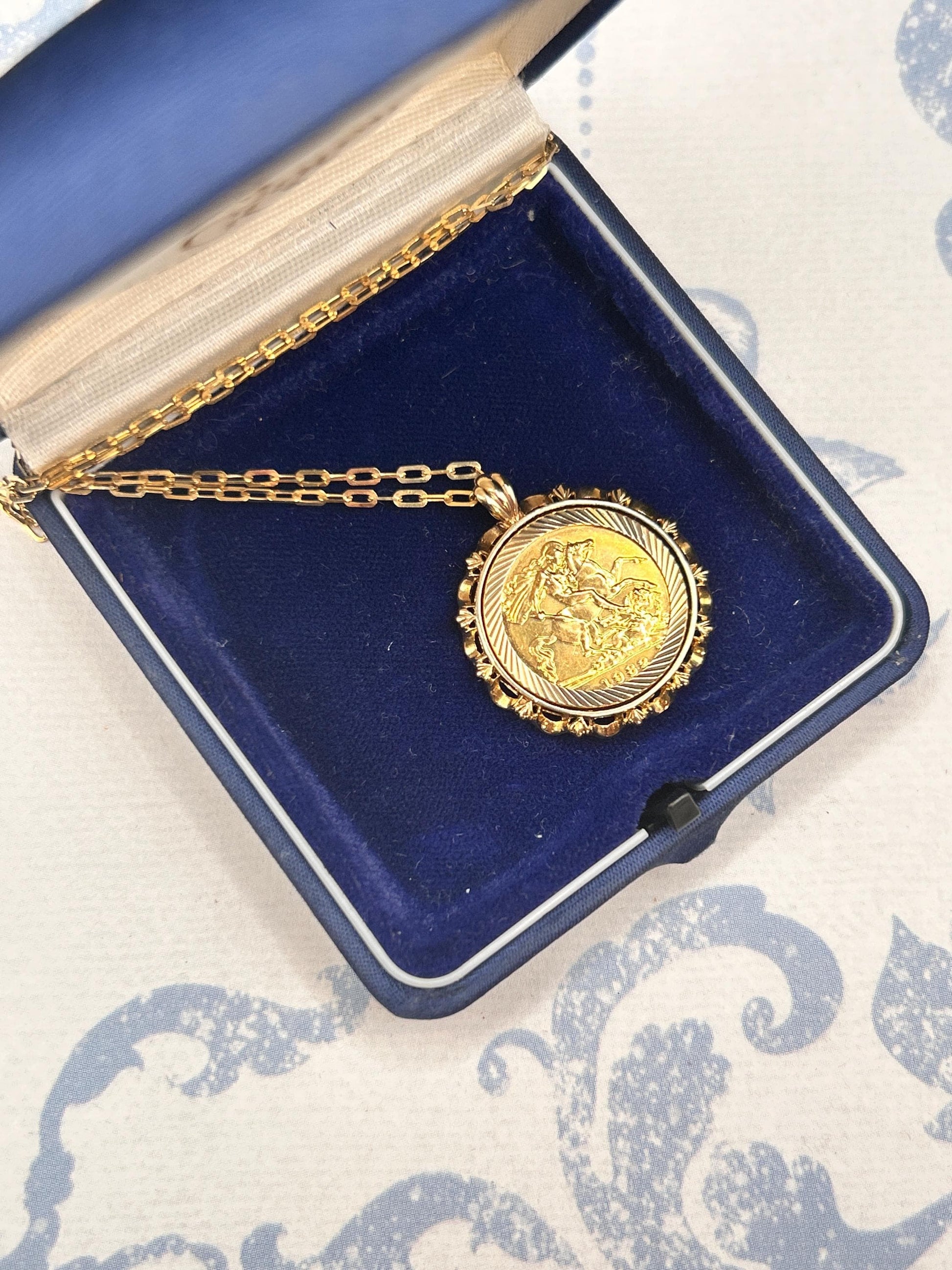 Vintage 1982 English Half Sovereign Coin Pendant with Chain 9ct Gold English Jewellery Heirloom