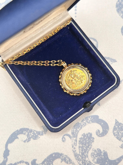 Vintage 1982 English Half Sovereign Coin Pendant with Chain 9ct Gold English Jewellery Heirloom