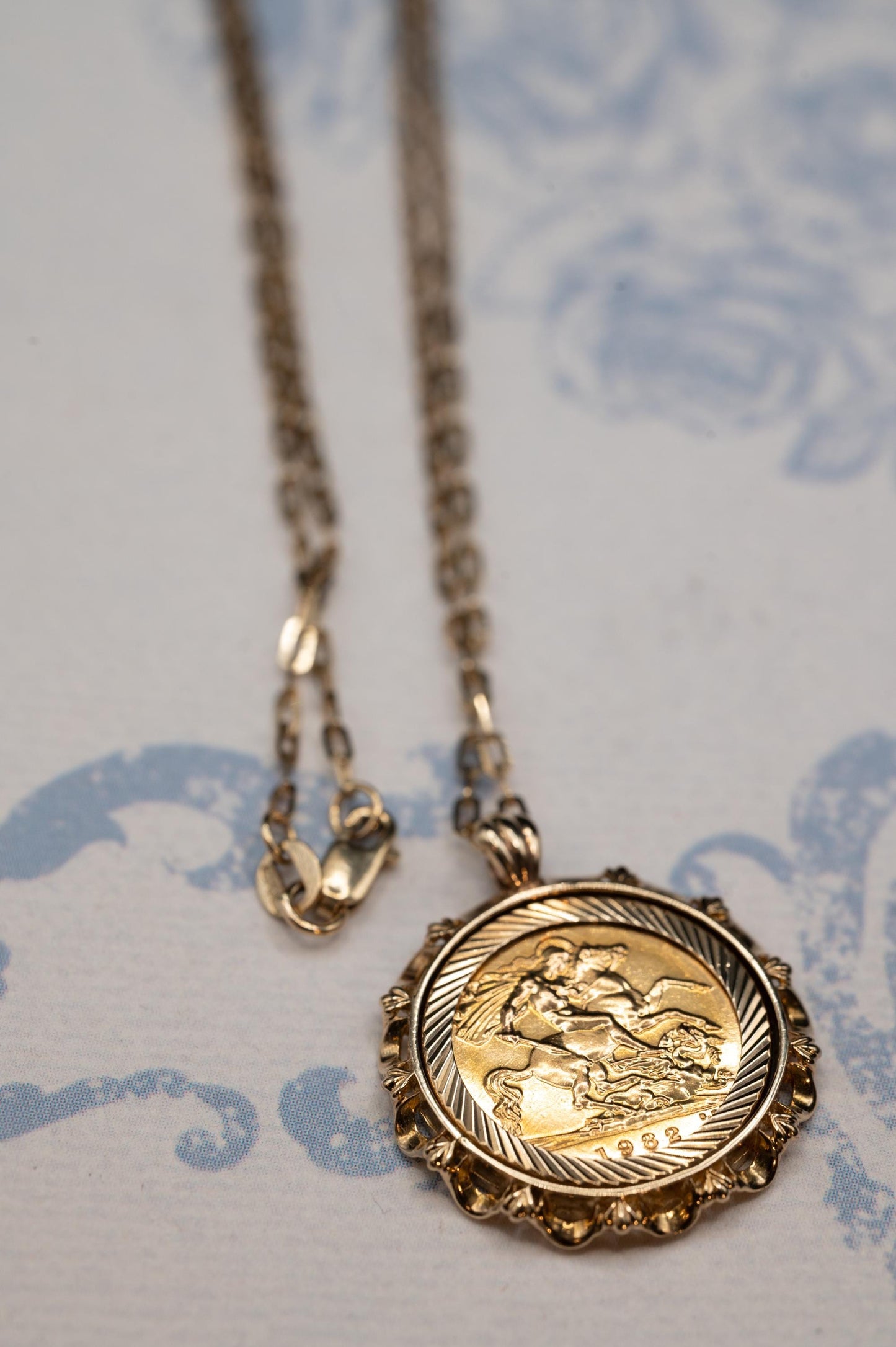 Vintage 1982 English Half Sovereign Coin Pendant with Chain 9ct Gold English Jewellery Heirloom