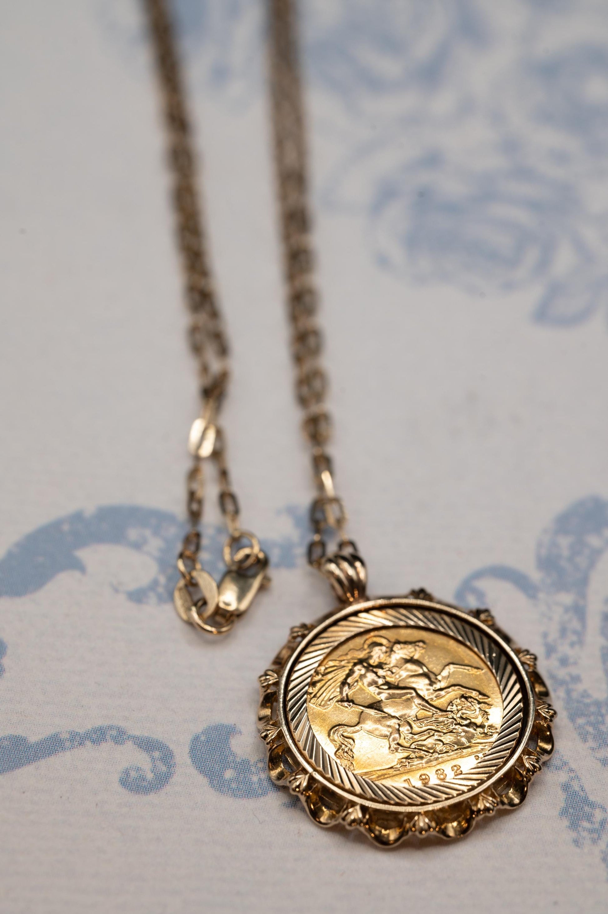 Vintage 1982 English Half Sovereign Coin Pendant with Chain 9ct Gold English Jewellery Heirloom