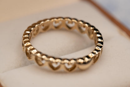 Vintage Clogau 9ct Gold Open Heart Stacking Ring Size P / 8 Pretty Dainty Band