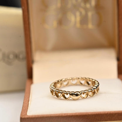 Vintage Clogau 9ct Gold Open Heart Stacking Ring Size P / 8 Pretty Dainty Band