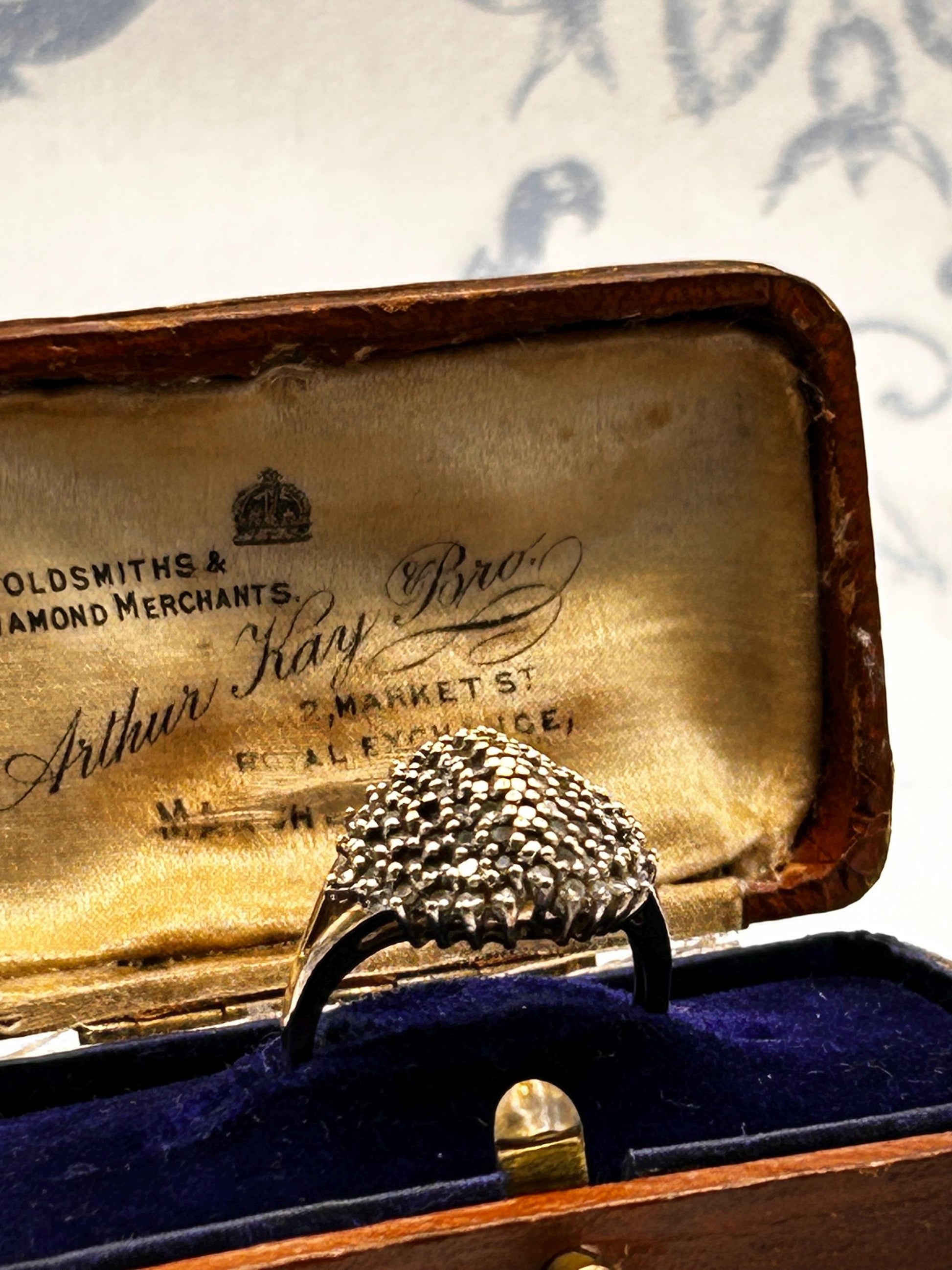 Vintage 9ct Gold Champaign Diamond Bomb Cluster Size N 1/2 - US 7 - Statement Jewelry