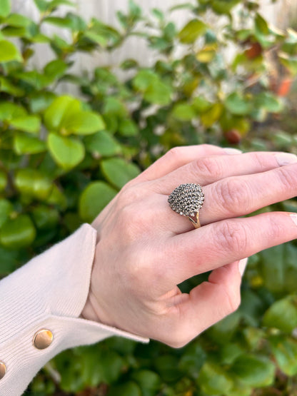 Vintage 9ct Gold Champaign Diamond Bomb Cluster Size N 1/2 - US 7 - Statement Jewelry