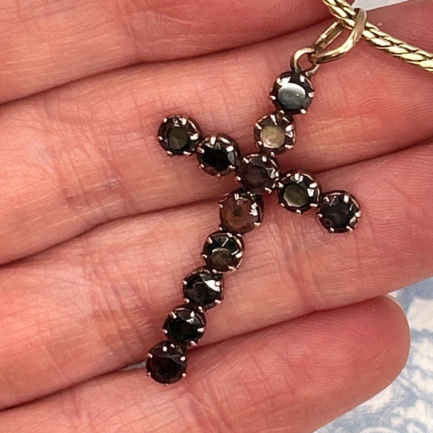 Antique - Georgian Garnet Cross 9ct Gold Hallmarked Crucifix Pendant - Christian Jewellery