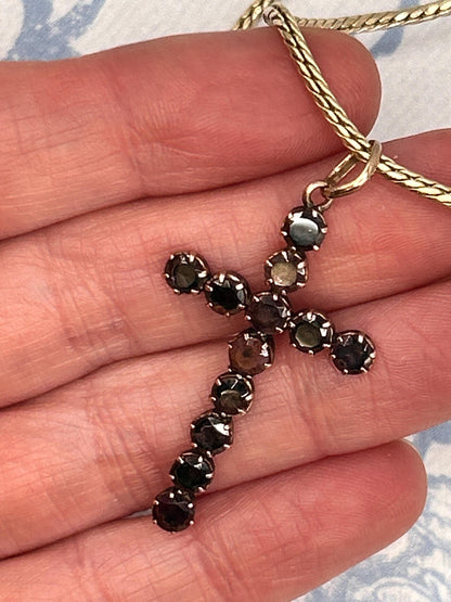 Antique - Georgian Garnet Cross 9ct Gold Hallmarked Crucifix Pendant - Christian Jewellery