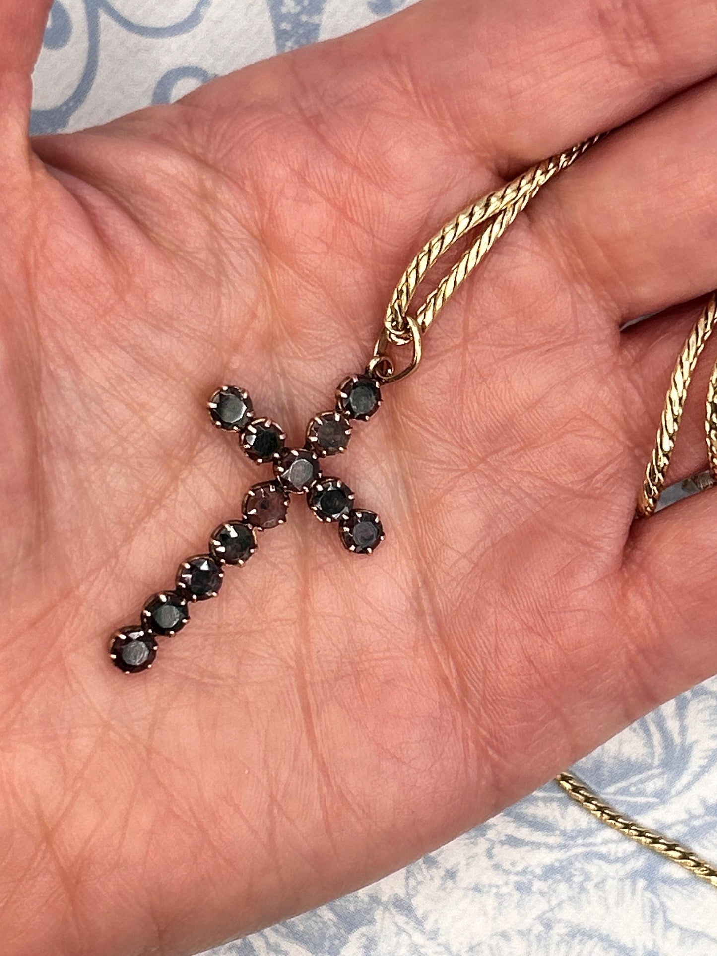 Antique - Georgian Garnet Cross 9ct Gold Hallmarked Crucifix Pendant - Christian Jewellery