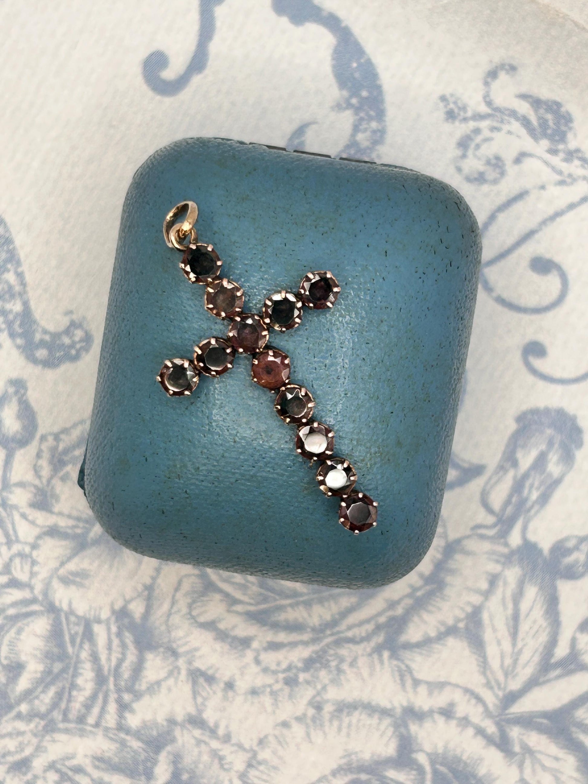 Antique - Georgian Garnet Cross 9ct Gold Hallmarked Crucifix Pendant - Christian Jewellery