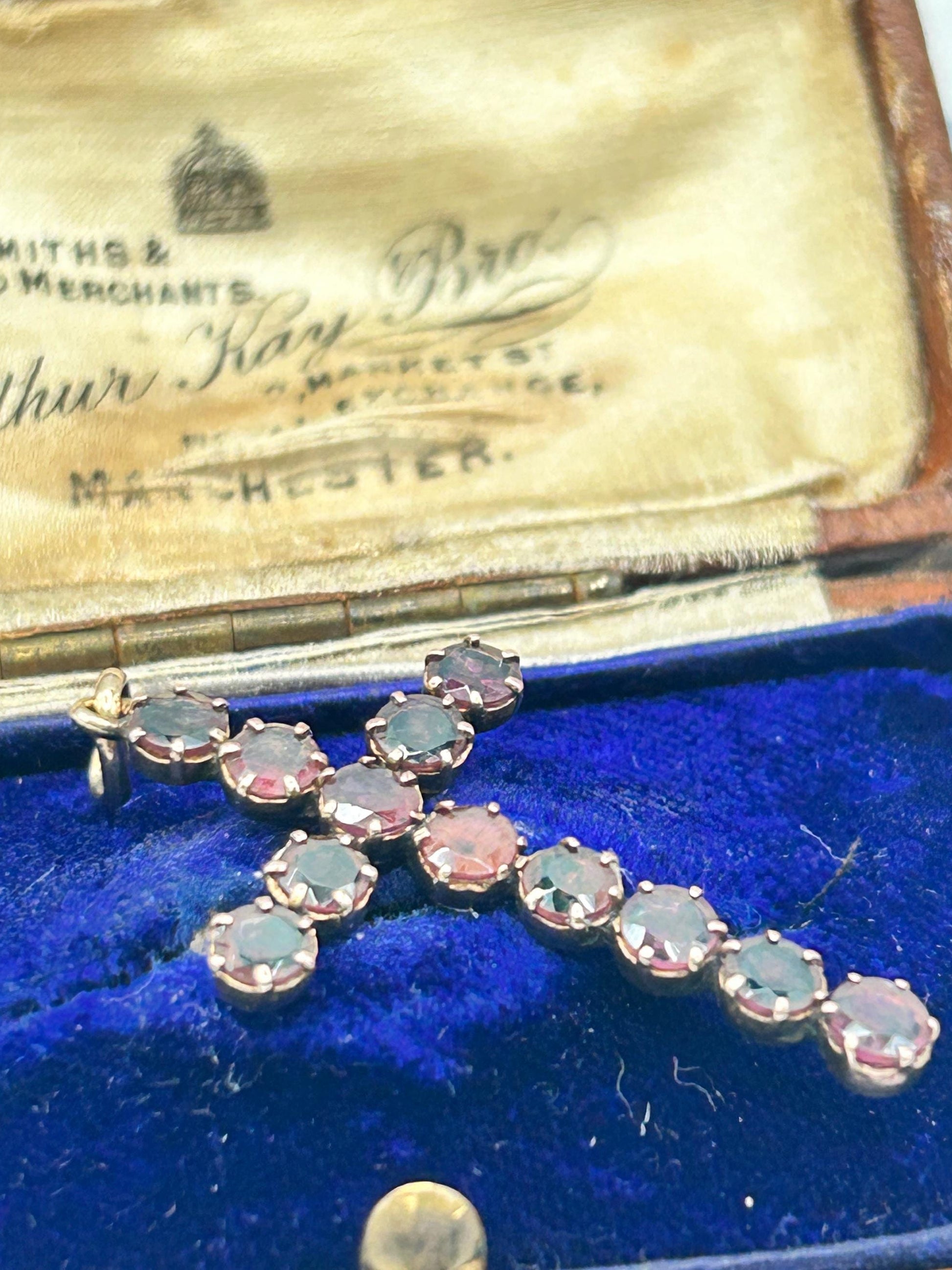 Antique - Georgian Garnet Cross 9ct Gold Hallmarked Crucifix Pendant - Christian Jewellery