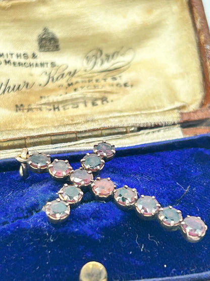 Antique - Georgian Garnet Cross 9ct Gold Hallmarked Crucifix Pendant - Christian Jewellery