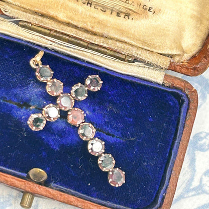 Antique - Georgian Garnet Cross 9ct Gold Hallmarked Crucifix Pendant - Christian Jewellery