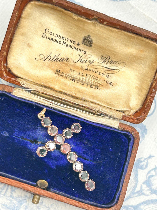 Antique - Georgian Garnet Cross 9ct Gold Hallmarked Crucifix Pendant - Christian Jewellery