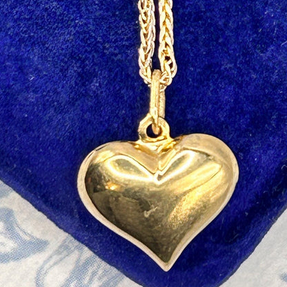 Vintage 18ct Gold Puffy Heart Pendant with Two-Toned Foxtail Chain