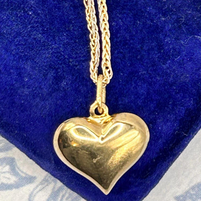 Vintage 18ct Gold Puffy Heart Pendant with Two-Toned Foxtail Chain