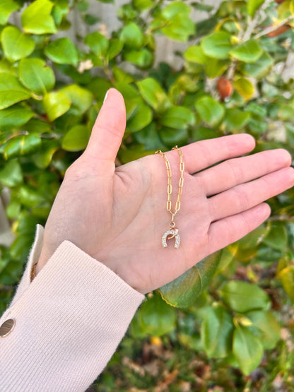 Vintage 14ct Gold Horseshoe and Whip White Gem Charm Jewellery - Equestrian Gift