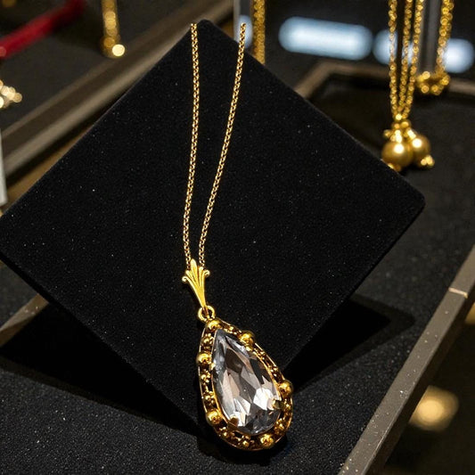 Vintage Mid-Century 14ct Gold Large Aquamarine Pendant with Chain